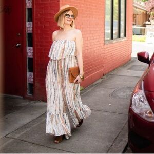 Free people Summer Vibes ruffle Jumpsuit in Ivory‎ and stripes